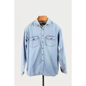 Men's Vintage 90's JORDACHE Blue Cotton Denim Button Down Shirt, Size L